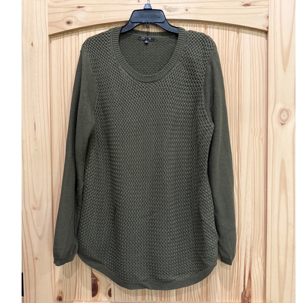 Lety & Me Womens XXL Olive Green Waffle Knit Sweater Elbow Patches High Low Hem